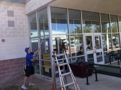 Retail store window cleaning
